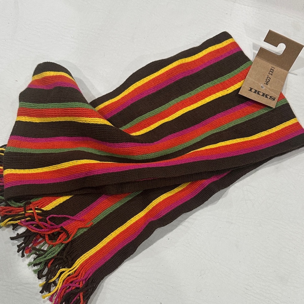 Brand new IKKS Multicolor Striped cotton knit Scarf